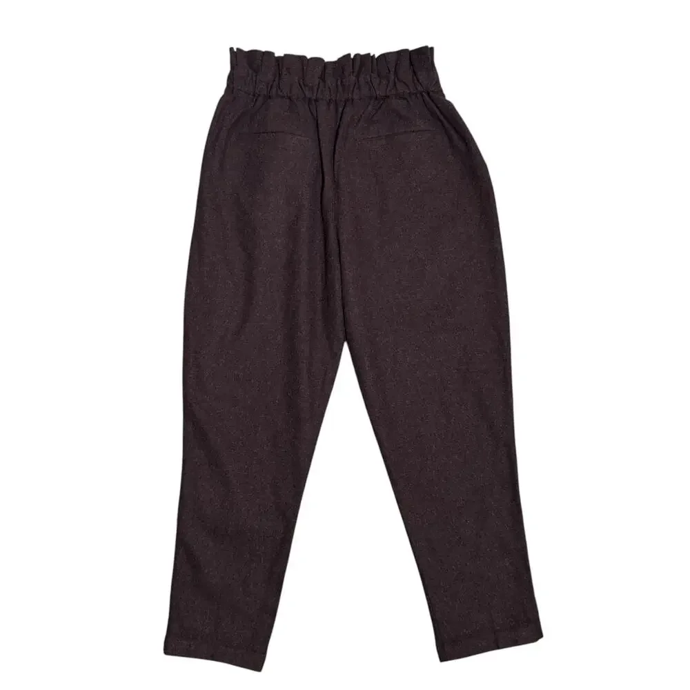 Ichi Antiquites Wool Tapered Pants Brown Elastic Waist Cozy Minimalist